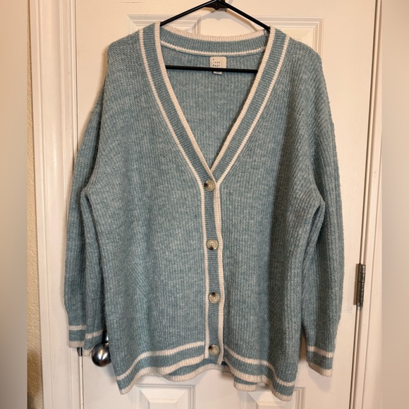 a new day Sweaters - a new day Blue and Cream Cardigan Sweater